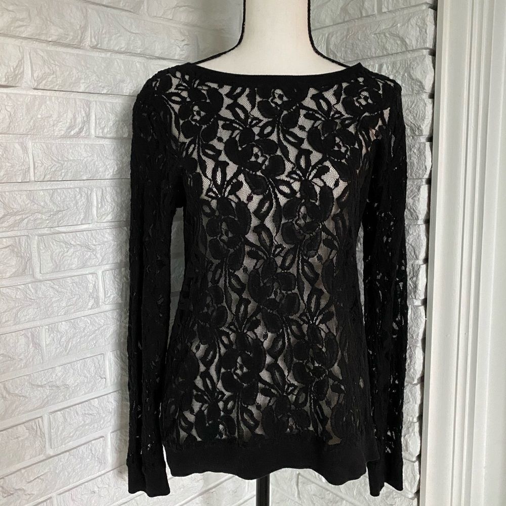 Sheer Black Top w/ Floral Detailing